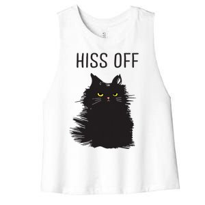 Black Cat Humor Hiss Off Meow Cat Women's Racerback Cropped Tank