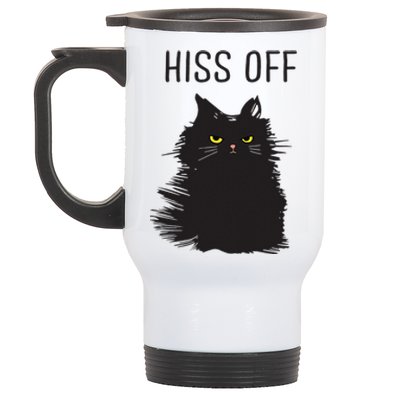 Black Cat Humor Hiss Off Meow Cat Stainless Steel Travel Mug