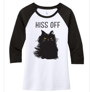 Black Cat Humor Hiss Off Meow Cat Women's Tri-Blend 3/4-Sleeve Raglan Shirt