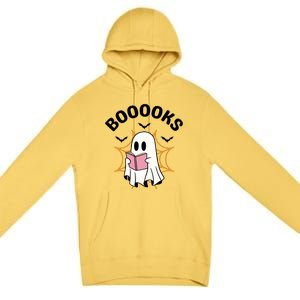 Booooks Cute Halloween Ghost Read More Books Funny Spooky Premium Pullover Hoodie