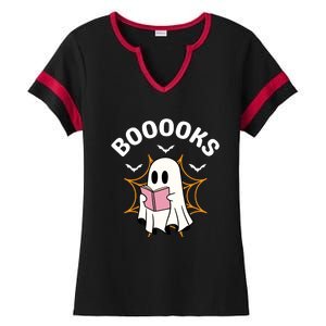 Booooks Cute Halloween Ghost Read More Books Funny Spooky Ladies Halftime Notch Neck Tee