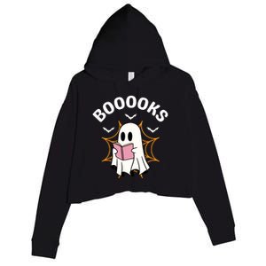 Booooks Cute Halloween Ghost Read More Books Funny Spooky Crop Fleece Hoodie