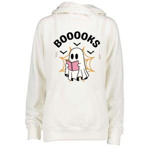 Booooks Cute Halloween Ghost Read More Books Funny Spooky Womens Funnel Neck Pullover Hood