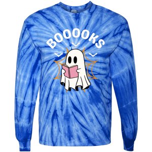 Booooks Cute Halloween Ghost Read More Books Funny Spooky Tie-Dye Long Sleeve Shirt