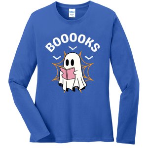 Booooks Cute Halloween Ghost Read More Books Funny Spooky Ladies Long Sleeve Shirt