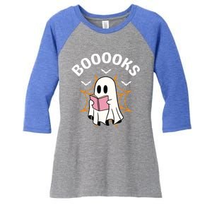 Booooks Cute Halloween Ghost Read More Books Funny Spooky Women's Tri-Blend 3/4-Sleeve Raglan Shirt