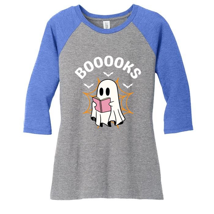 Booooks Cute Halloween Ghost Read More Books Funny Spooky Women's Tri-Blend 3/4-Sleeve Raglan Shirt