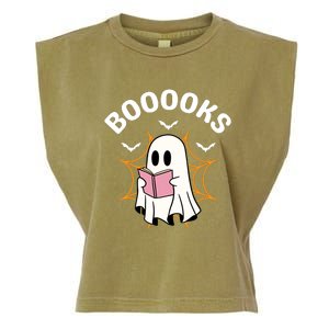 Booooks Cute Halloween Ghost Read More Books Funny Spooky Garment-Dyed Women's Muscle Tee