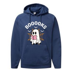 Booooks Cute Halloween Ghost Read More Books Funny Spooky Performance Fleece Hoodie