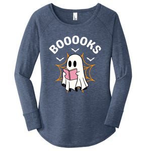 Booooks Cute Halloween Ghost Read More Books Funny Spooky Women's Perfect Tri Tunic Long Sleeve Shirt