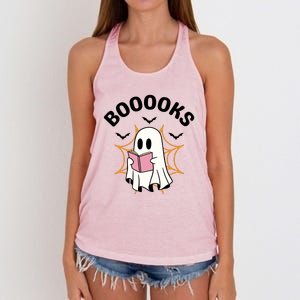 Booooks Cute Halloween Ghost Read More Books Funny Spooky Women's Knotted Racerback Tank