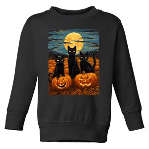 Black Cat Halloween Cat Lovers Starry Night Cat Van Gogh Cat Toddler Sweatshirt