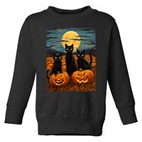 Black Cat Halloween Cat Lovers Starry Night Cat Van Gogh Cat Toddler Sweatshirt