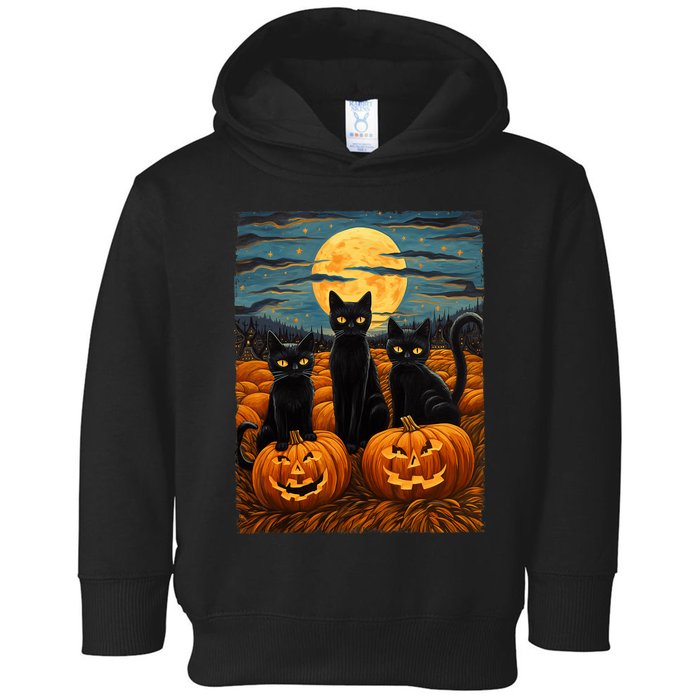 Black Cat Halloween Cat Lovers Starry Night Cat Van Gogh Cat Toddler Hoodie