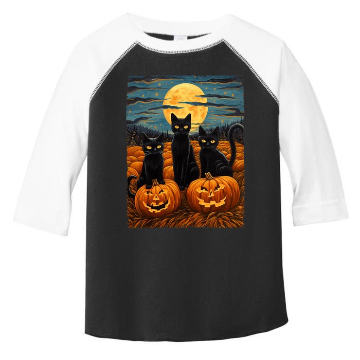 Black Cat Halloween Cat Lovers Starry Night Cat Van Gogh Cat Toddler Fine Jersey T-Shirt