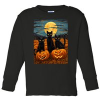 Black Cat Halloween Cat Lovers Starry Night Cat Van Gogh Cat Toddler Long Sleeve Shirt