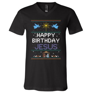 Birthday Cake Happy Birthday Jesus Christian V-Neck T-Shirt