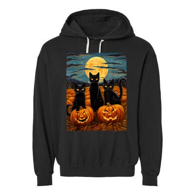 Black Cat Halloween Cat Lovers Starry Night Cat Van Gogh Cat Garment-Dyed Fleece Hoodie