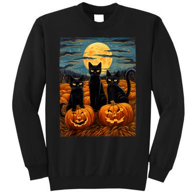 Black Cat Halloween Cat Lovers Starry Night Cat Van Gogh Cat Sweatshirt