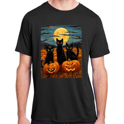 Black Cat Halloween Cat Lovers Starry Night Cat Van Gogh Cat Adult ChromaSoft Performance T-Shirt