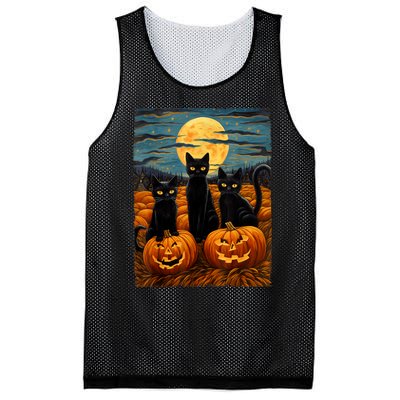 Black Cat Halloween Cat Lovers Starry Night Cat Van Gogh Cat Mesh Reversible Basketball Jersey Tank