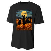 Black Cat Halloween Cat Lovers Starry Night Cat Van Gogh Cat Performance Sprint T-Shirt