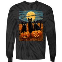 Black Cat Halloween Cat Lovers Starry Night Cat Van Gogh Cat Tie-Dye Long Sleeve Shirt