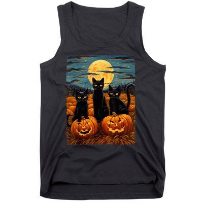 Black Cat Halloween Cat Lovers Starry Night Cat Van Gogh Cat Tank Top