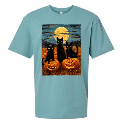 Black Cat Halloween Cat Lovers Starry Night Cat Van Gogh Cat Sueded Cloud Jersey T-Shirt