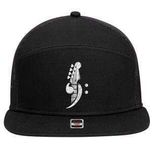 Bass Cleff Headstock Bassist Bass Guitar Musician 7 Panel Mesh Trucker Snapback Hat