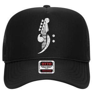 Bass Cleff Headstock Bassist Bass Guitar Musician High Crown Mesh Back Trucker Hat