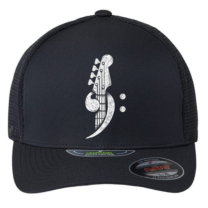 Bass Cleff Headstock Bassist Bass Guitar Musician Flexfit Unipanel Trucker Cap