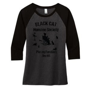 Black Cat Humane Society Funny Witch Halloween Women's Tri-Blend 3/4-Sleeve Raglan Shirt