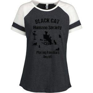 Black Cat Humane Society Funny Witch Halloween Enza Ladies Jersey Colorblock Tee