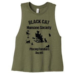 Black Cat Humane Society Funny Witch Halloween Women's Racerback Cropped Tank