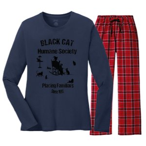 Black Cat Humane Society Funny Witch Halloween Women's Long Sleeve Flannel Pajama Set 