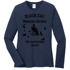 Black Cat Humane Society Funny Witch Halloween Ladies Long Sleeve Shirt