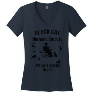 Black Cat Humane Society Funny Witch Halloween Women's V-Neck T-Shirt