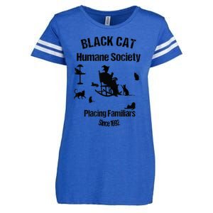 Black Cat Humane Society Funny Witch Halloween Enza Ladies Jersey Football T-Shirt