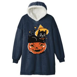 Black Cat Halloween Witch Hat Pumpkin Costume Hooded Wearable Blanket