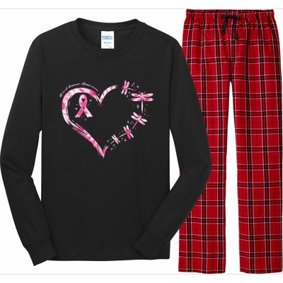 Breast Cancer Heart Dragonflies Awareness Long Sleeve Pajama Set