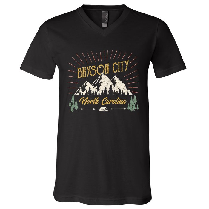 Bryson City Hiking North Carolina V-Neck T-Shirt