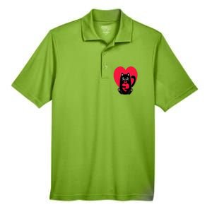 Black Cat Heart Valentines Day Cute Kitten Kitty-Love V Day Men's Origin Performance Pique Polo