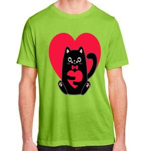 Black Cat Heart Valentines Day Cute Kitten Kitty-Love V Day Adult ChromaSoft Performance T-Shirt