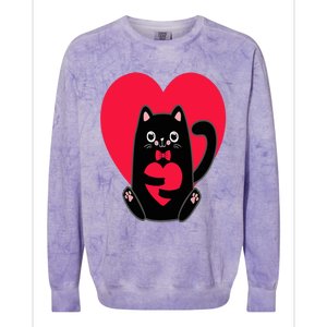 Black Cat Heart Valentines Day Cute Kitten Kitty-Love V Day Colorblast Crewneck Sweatshirt