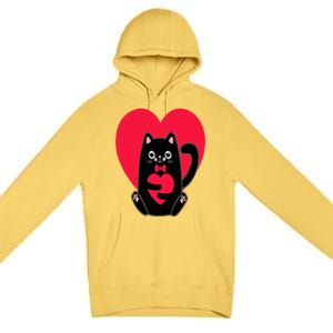 Black Cat Heart Valentines Day Cute Kitten Kitty-Love V Day Premium Pullover Hoodie