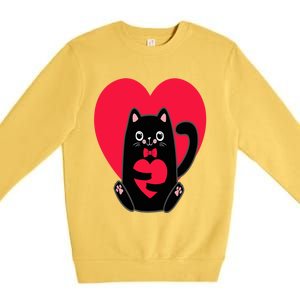 Black Cat Heart Valentines Day Cute Kitten Kitty-Love V Day Premium Crewneck Sweatshirt