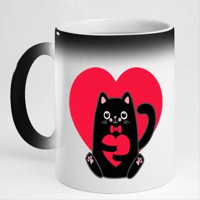 Black Cat Heart Valentines Day Cute Kitten Kitty-Love V Day 11oz Black Color Changing Mug