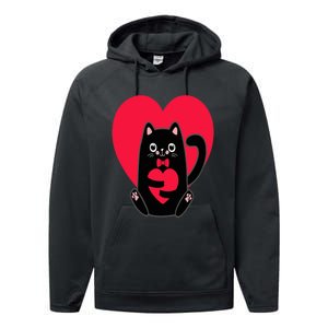 Black Cat Heart Valentines Day Cute Kitten Kitty-Love V Day Performance Fleece Hoodie