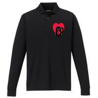 Black Cat Heart Valentines Day Cute Kitten Kitty-Love V Day Performance Long Sleeve Polo